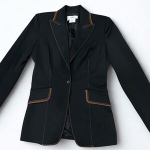 Vertigo Paris Tailored Black Blazer Contrast Stitching Size S Made in France EUC